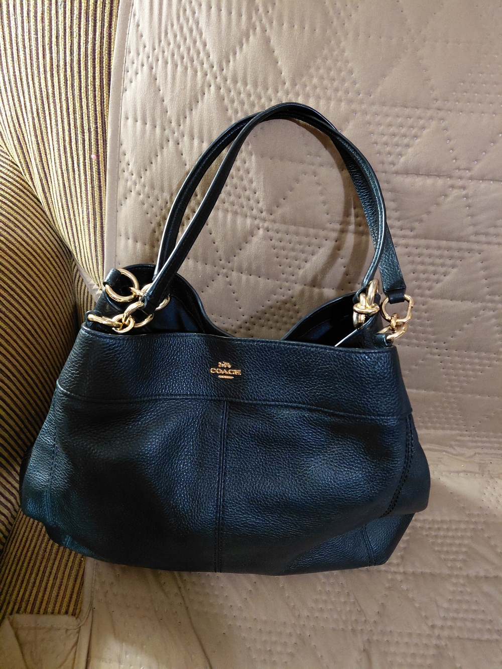 Coach Black Leather Shoulder Bag with Gold Hardware